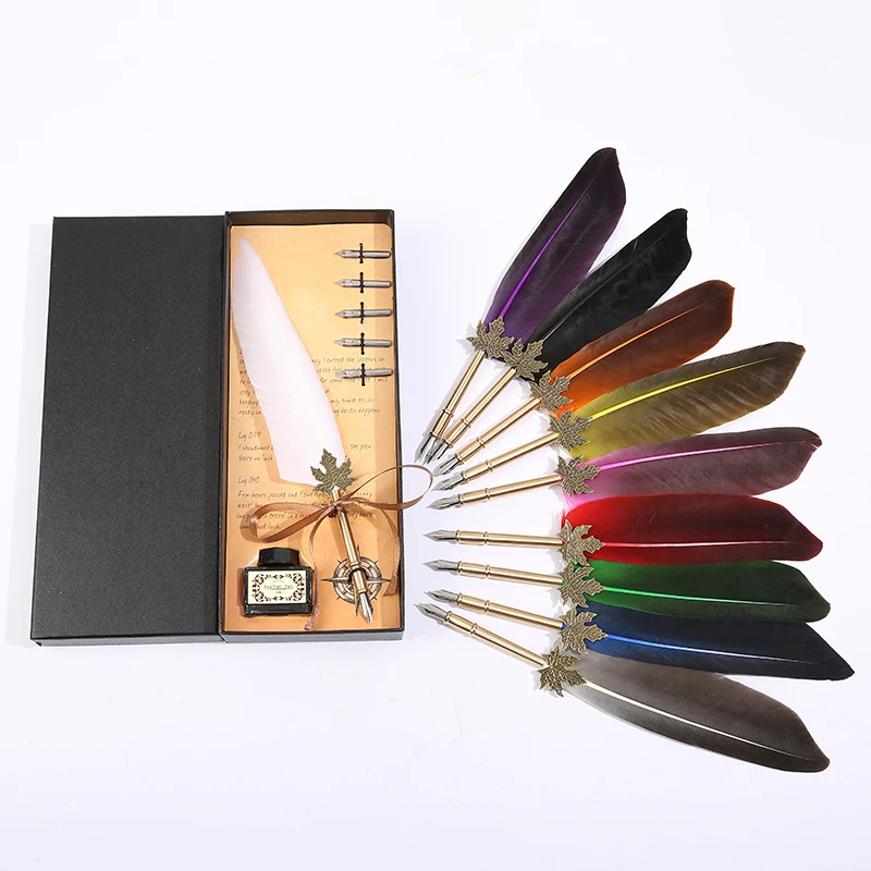 

European retro top feather pen, wedding ceremony Christmas gift must be, customizable gift box set