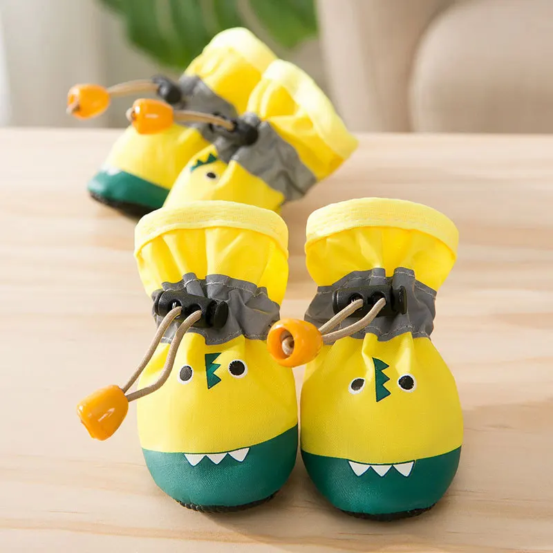 

4pcs/Set Waterproof Pet Dog Shoes Cartoon Crocodile Soft Sole Boots Shoes For Small Dogs Cats The New Walking Dog Accessories