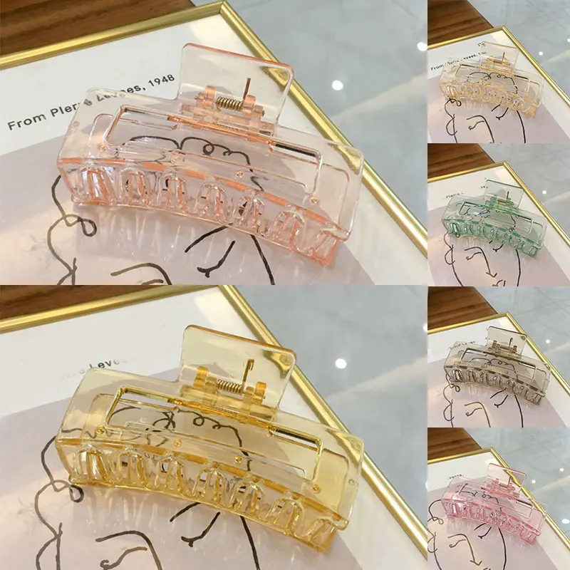 Elegant Transparent Big Hair Claw Geometric Hollow Hairpins Jelly Color Acrylic Hair Clip Ponytail Clip Fashion Hair Accessories