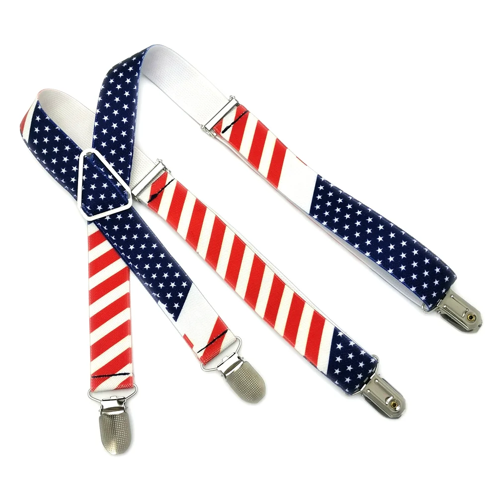 ผู้ปกครอง-เด็ก Suspenders ผู้ชาย USA อเมริการูปแบบธง Unisex 4 Clip-on Braces Elastic Suspenders Mens WOMENS Boys หญิง