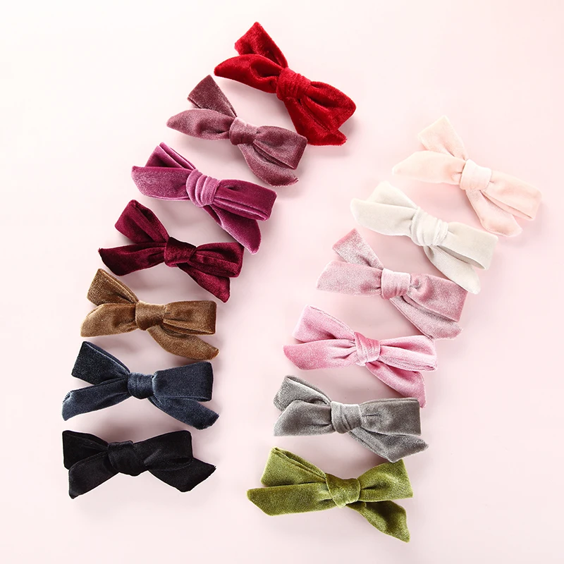 Velvet Hair Bows Girls Boutique Alligator Clips Vintage Accessory For Baby Girls Toddlers Kids Hair Accessories Pointed fork