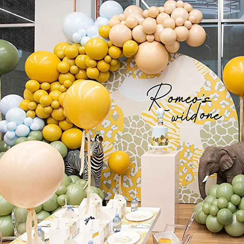 Safari Baby Shower Balloon Arch Garland Kit Animal Birthday Party Decoration Nude Yellow Sage Green Latex Balons Birthday Decor