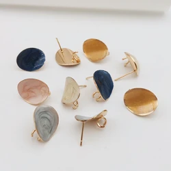 10 PCS DIY Enamel Earrings Setting Jewelry Stainless Steel KC Gold Color Oval Stud Ear With Ring Hoop Earrings Base