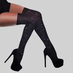 Sexy Womens Tights Brilliant Stockings Sparkle Pantyhose Women Splicing Rhinestone  Medias De Mujer Glitter Suspender Tights