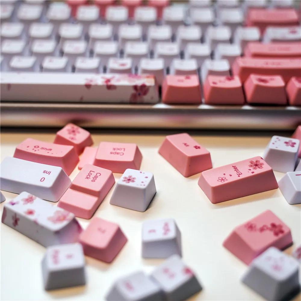 132Keys  OEM PBT Cherry Blossoms Keycaps Full Set Mechanical Keyboard Keycaps PBT Dye-Sublimation Keycap