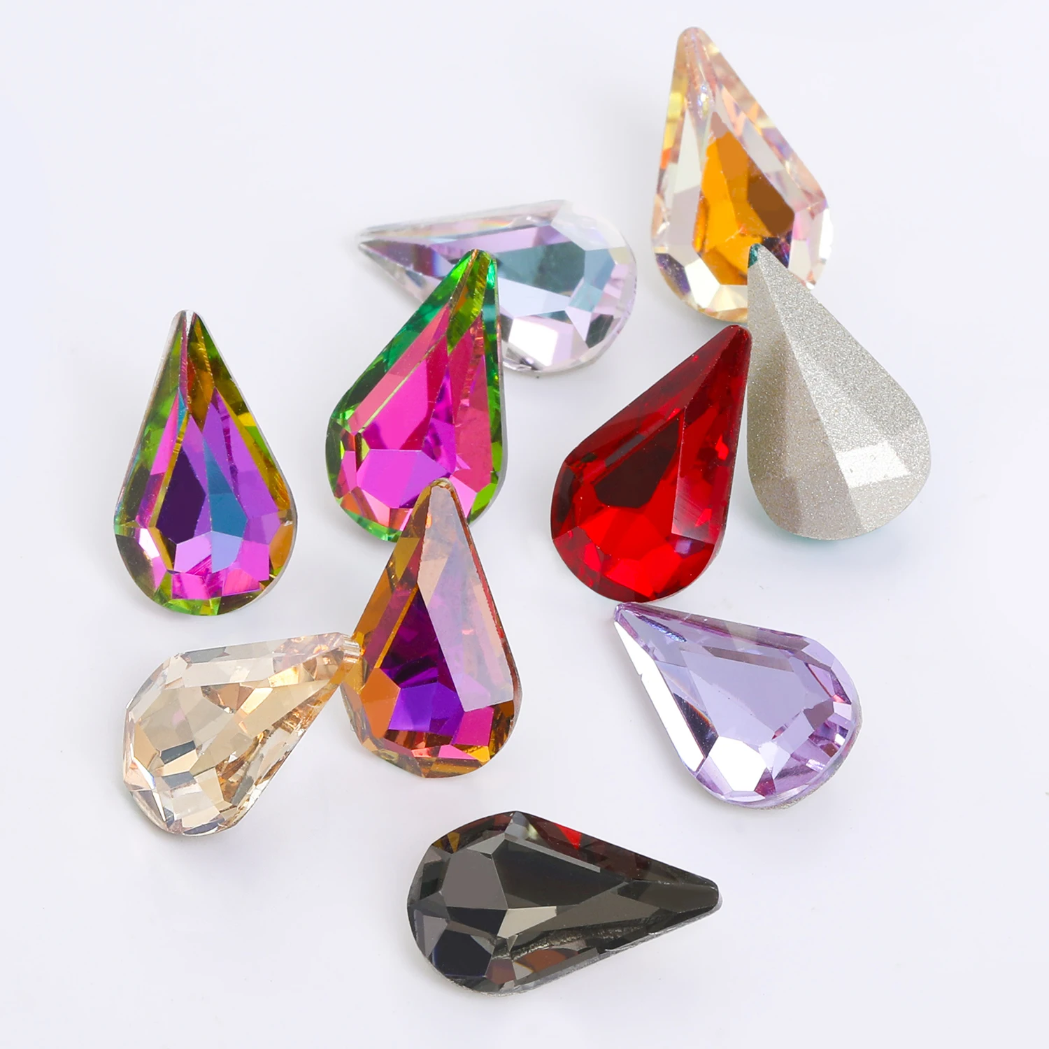 8x13MM Teardrop Plated Strass Colorful High Quality Glass Loose Rhinestone Sequins Luxury Drop Stone Glue On Pointed Glass