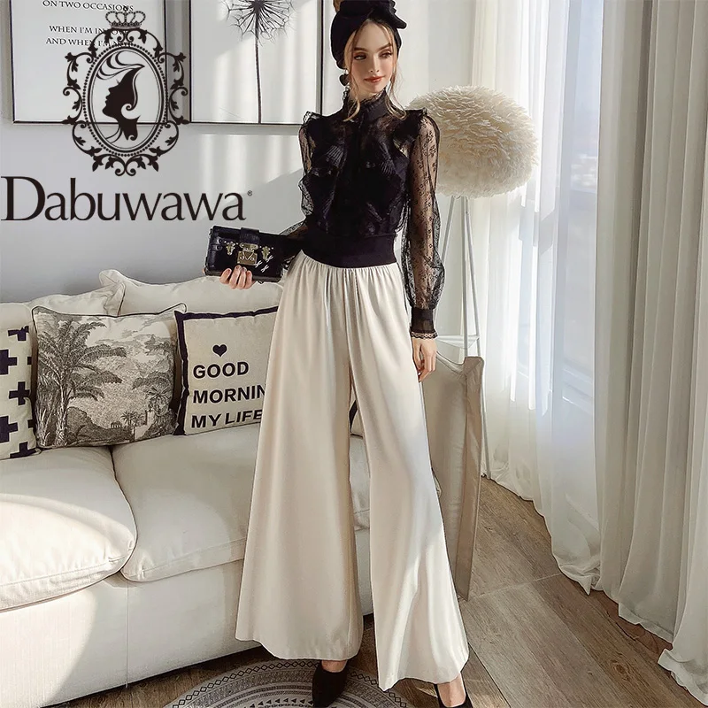 Dabuwawa Casual High Elastic Waist Trousers Stylish Loose Pants Women Spring Autumn Ladies Solid Wide Leg Pants DO1ALP002