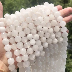 Natural Stone Milk White Jade Faceted Chalcedony Beads Round Loose Beads For Jewelry Making DIY Bracelet 4/6/8/10/12mm Wholesale