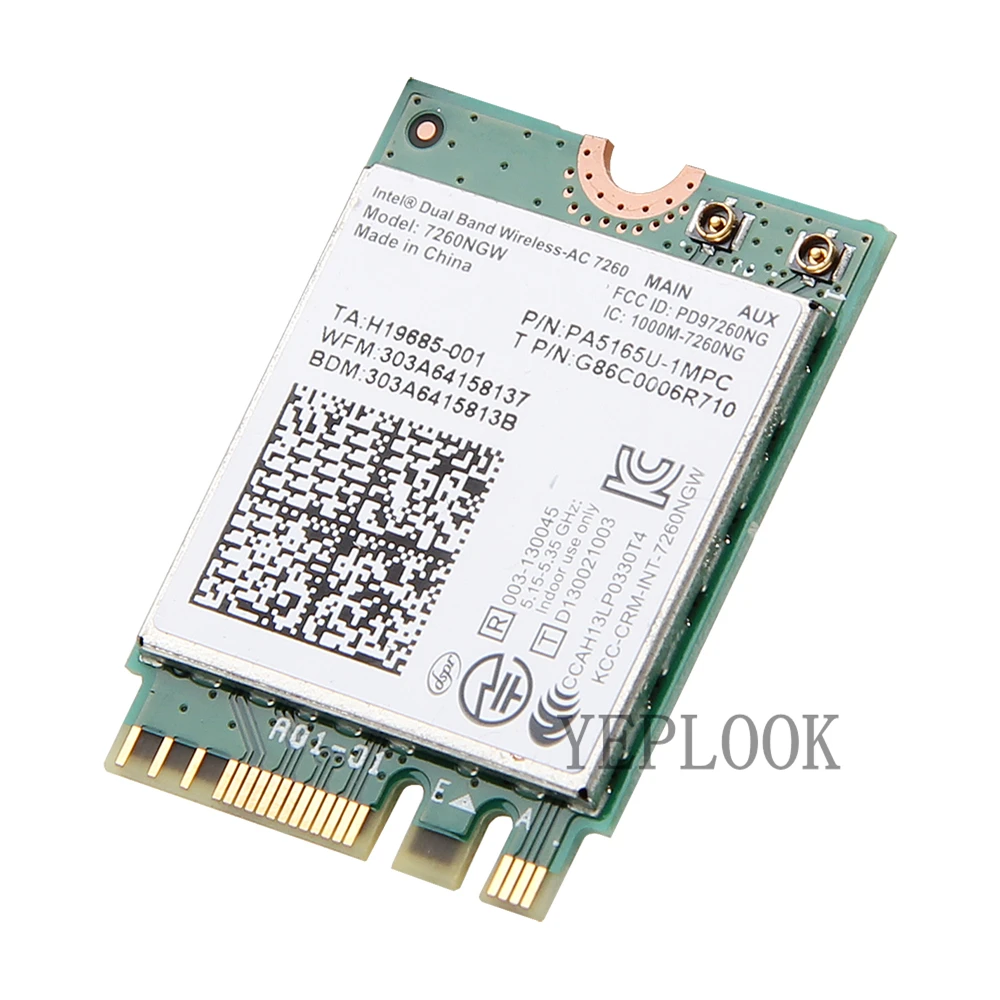 Wifi Card AC7260 7260NGW 867Mbps Wifi + Bluetooth 4.0 Dual band 2.4G/5Ghz NGFF M.2 802.11ac Wlan Wireless Adapter Card