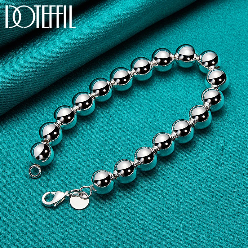 DOTEFFIL 925 Sterling Silver 10mm Hollow Ball Beads Chain Bracelet For Woman Wedding Engagement Charm Party Jewelry