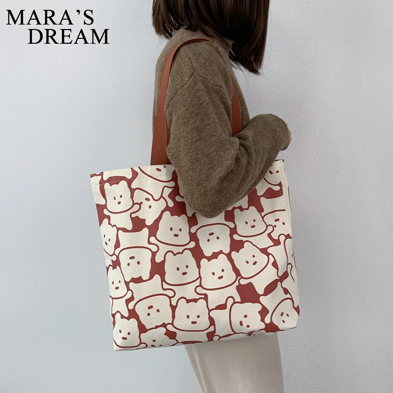 Mara\'s Dream Canvas Bags Handbag for Women Shopper Tote Bag Fashion Bag Japanese Style Cartoon Cute Bear Small Eco Shoulder Bag