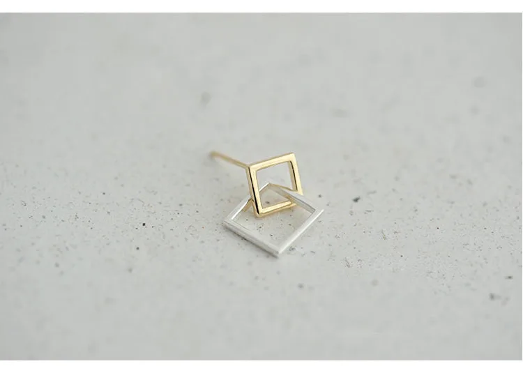 Real 925 Sterling Silver Double square Earrings for Women Girls Gift Hot Fashion sterling-silver-jewelry Women Earrings