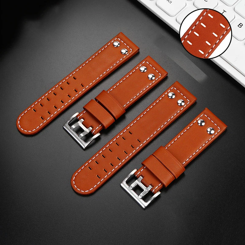 20mm 22mm Cowhide jazz WatchBand For Hamilton Khaki aviation H77616533 H70615733 Men's Watch strap Stainless steel rivet