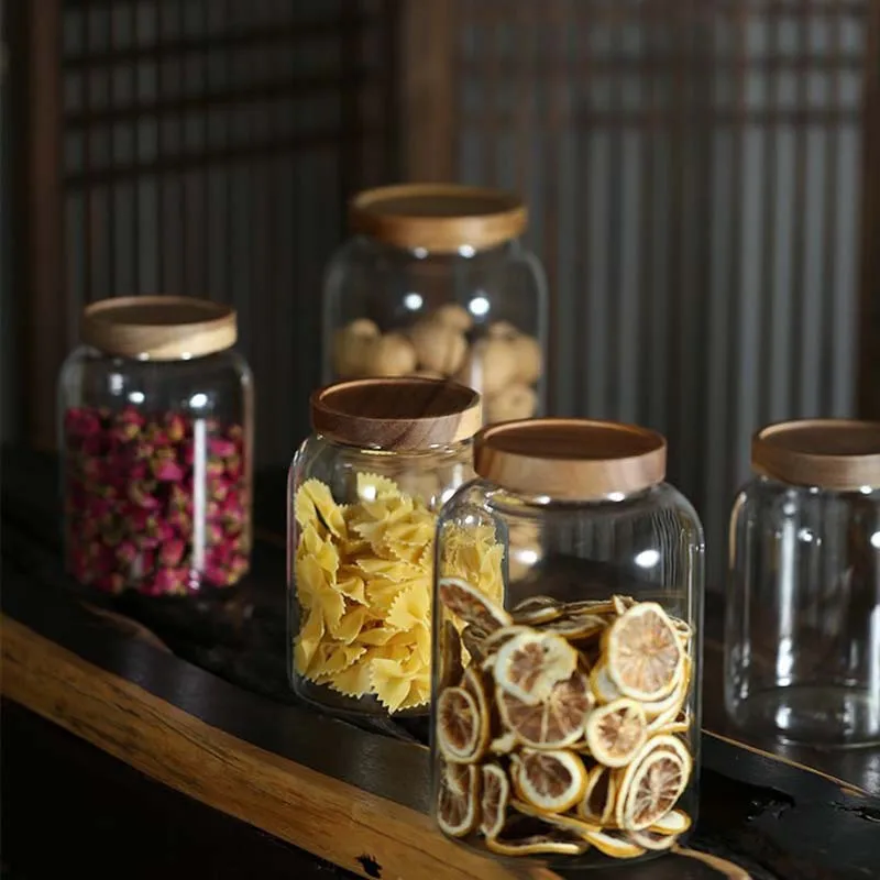 Kimchi Glass Jar with Wooden Lid Sealed Food Bottle Large-capacity Glass Container Candy Fruit Storage Jar Bottle Decoration New