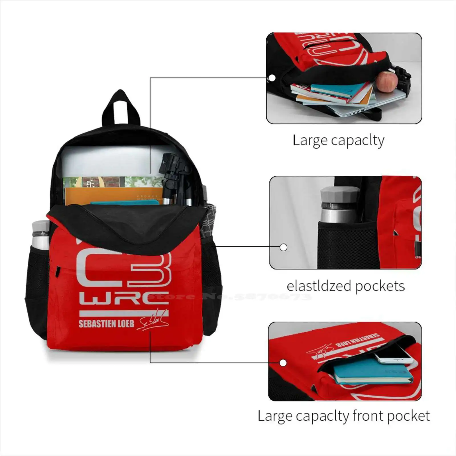 Mochila de gran capacidad para ordenador portátil, bolsa de viaje a la moda, C3, Wrc, Chloe, Loeb, Loeb, C3