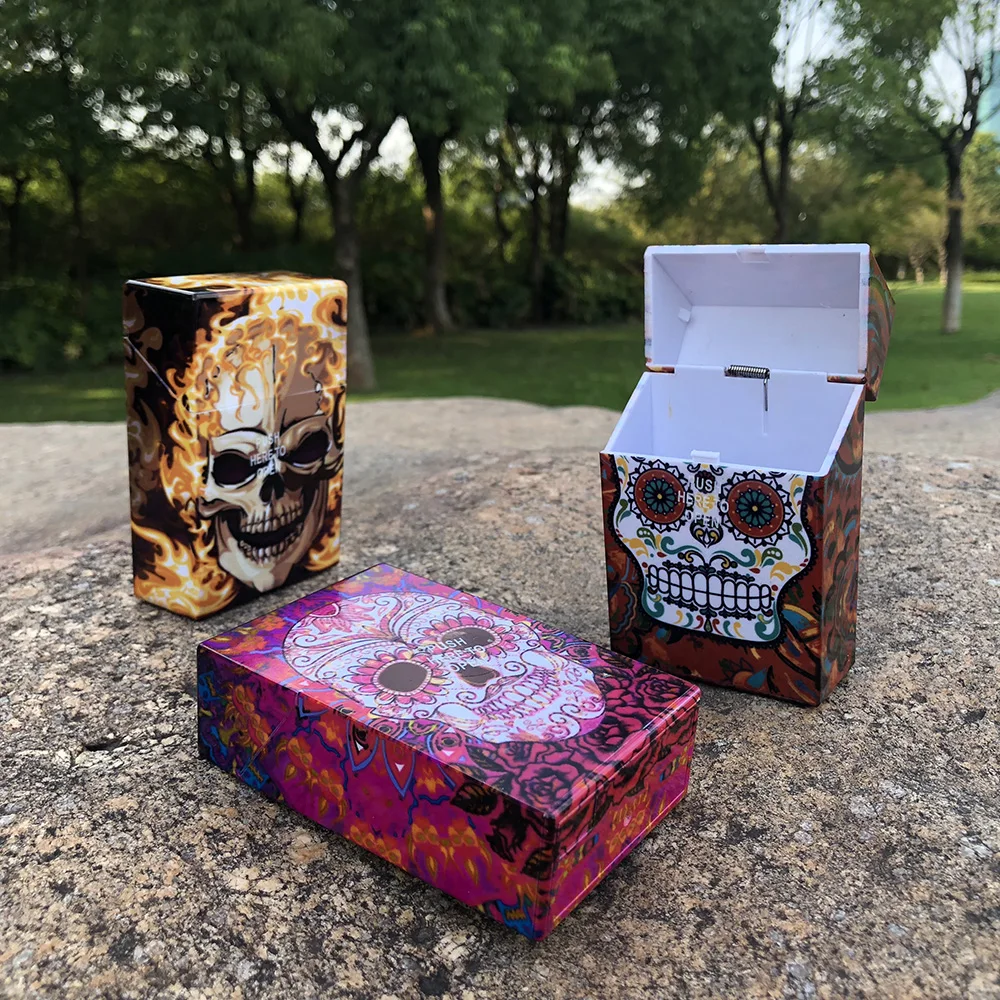 HORNET Skull Plastic Cigarette Case Pocket Size 95mm*60mm Cigarette Tobacco Box Cover Cigarettes Holder Gifts For Men And Women