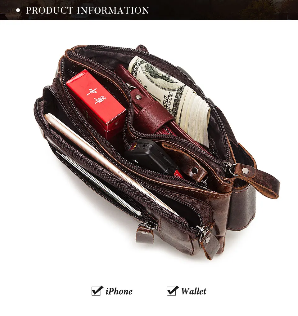 HUMERPAUL Mode Taille Packs Männer Echtes Leder Organizer Reise Brust Tasche Notwendigkeit Taille Gürtel Handy Kleine Bum Tasche – Detail 5