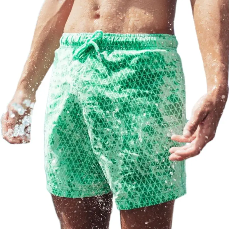 Men Magic Color Changing Swim Trunks Water Discoloration Surf Beach Board Rhombus Plaid Shorts Quick Dry Sport Pants