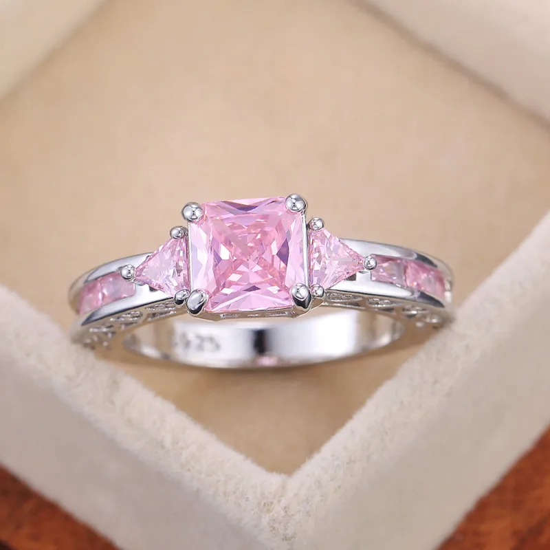 Cellacity Trendy Ring For Women Geometry AAA Zircon Silver  Jewelry Sapphire Emerald Ruby Size5-11 Wedding Engagement Gift