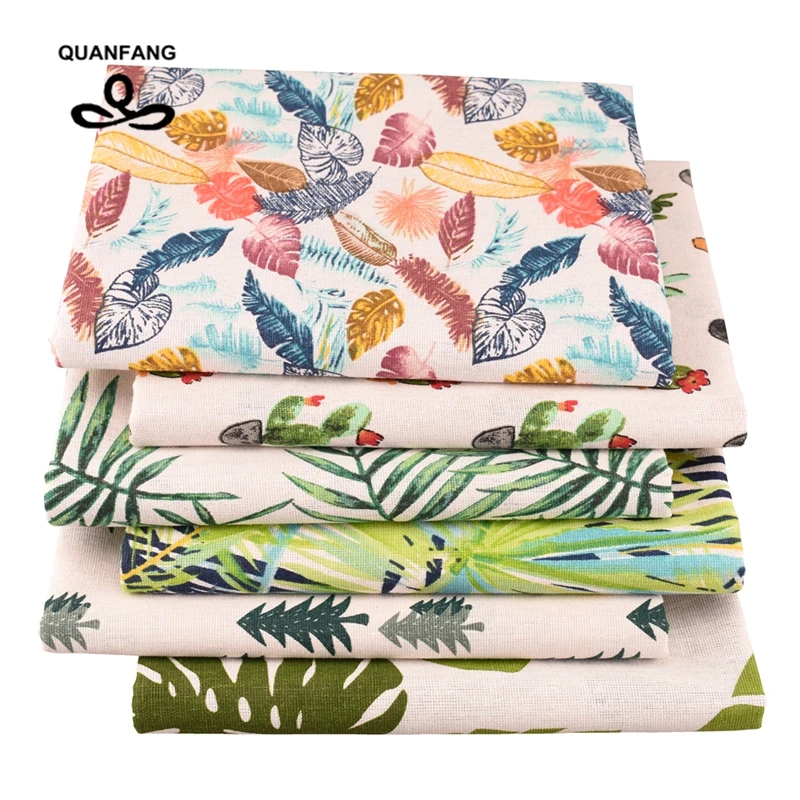 QUANFANG Green Series Printed Cotton Linen Fabric For Sewing Patchwork Quilting  DIY Sofa Table Cloth Tissue Curtain Bag Cushion