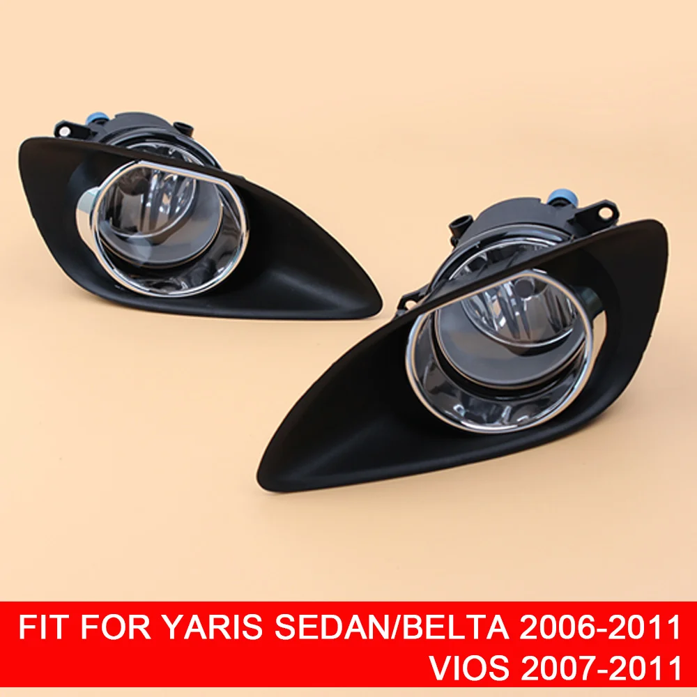 1Pair Fog Lamp Assembly with Fog Light Chrome Cover and Wire Switch Button for Toyota Yaris Sedan/Belta 2006-2011 Vios 2007-2011