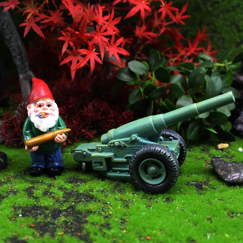 2pcs/Set Mini Funny Cute Dwarfs And Cannon Resin Gnome Statue DIY Bonsai Decoration For Home Office Desk Sculpture Dropshipping