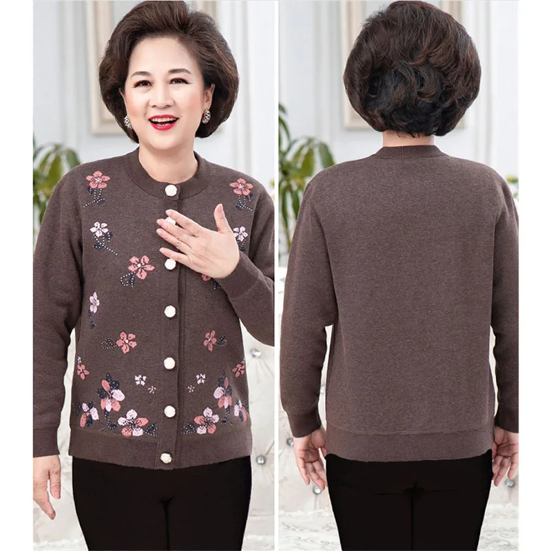 Middle-aged Elderly Mother Sweater Knitted Sweaters Cardigan Jacket Women\'s Sweater Autumn Winter Thickening Warm Outwear Tops