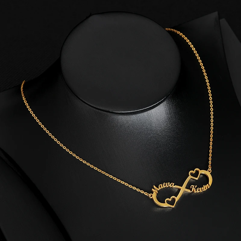 Collares Infinity personalizados de doble corazón para mujer, colgante de acero inoxidable, joyería personalizada, regalo