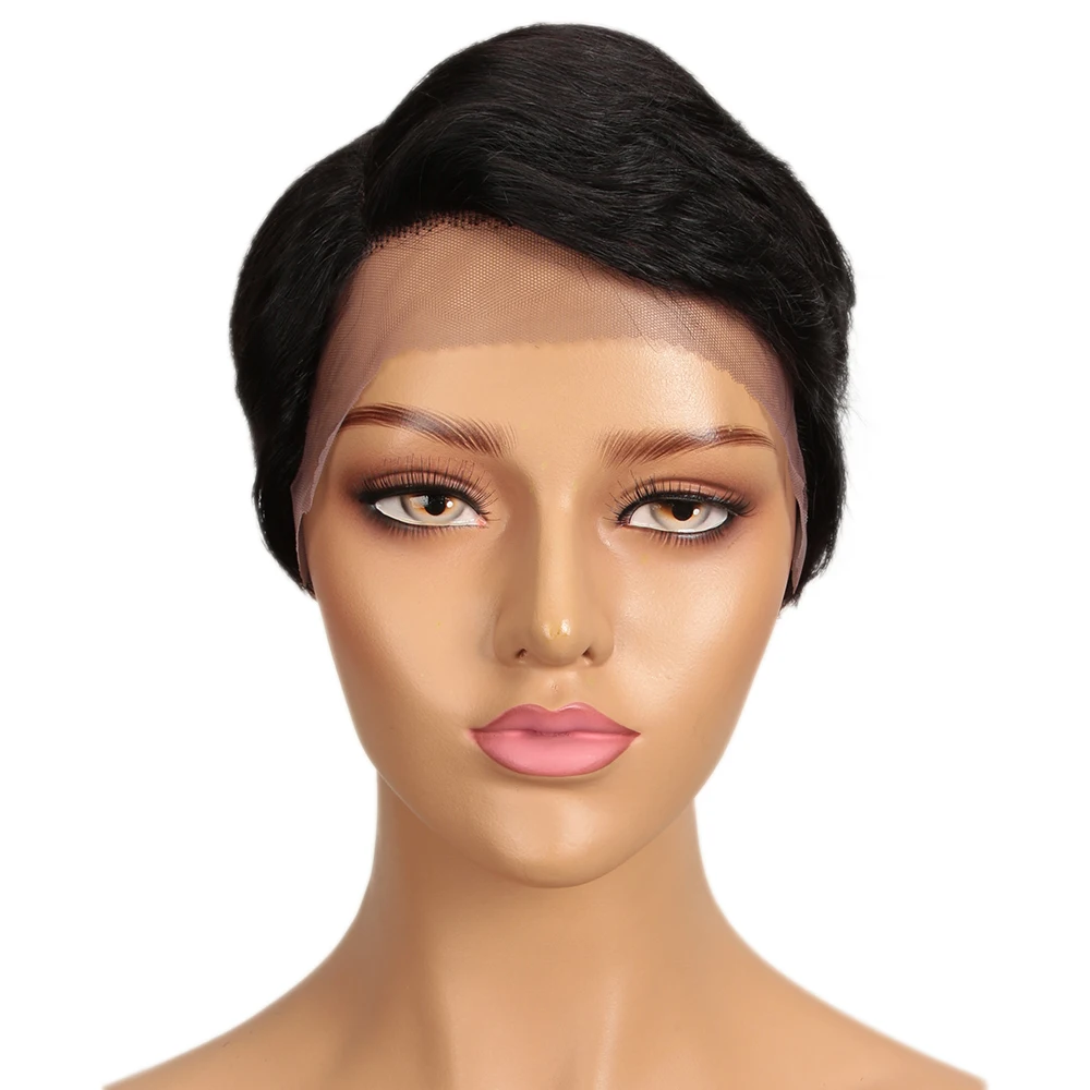 Sleek Lace Human Hair Wigs For Women Short Woman Pixie Cut Wig Real Highlight Colored Brazilian Hair Wigs 13x3 Part Lace Wigs