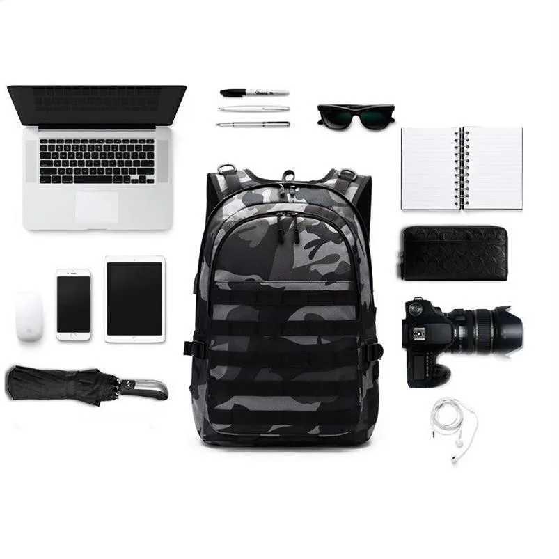 Trò Chơi PUBG Ba Lô Nam Trường Túi Mochila Pubg Chiến Trường Bộ Binh Gói Ngụy Trang Du Lịch Vải Canvas Sạc USB Ba Lô Cosplay