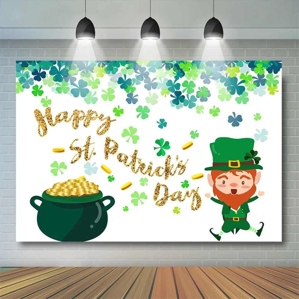 Happy St Patrick's Day Festival Party Banner Gift Toy Balloons Decoration Photocall Green Curtain Lucky Baby Background Props