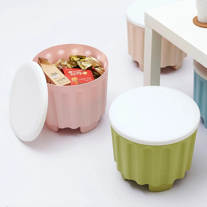 Stackable Round Storage Ottomans, Foot Rest Stool Seat, Plastic Storage Organizer, 32*27.5cm