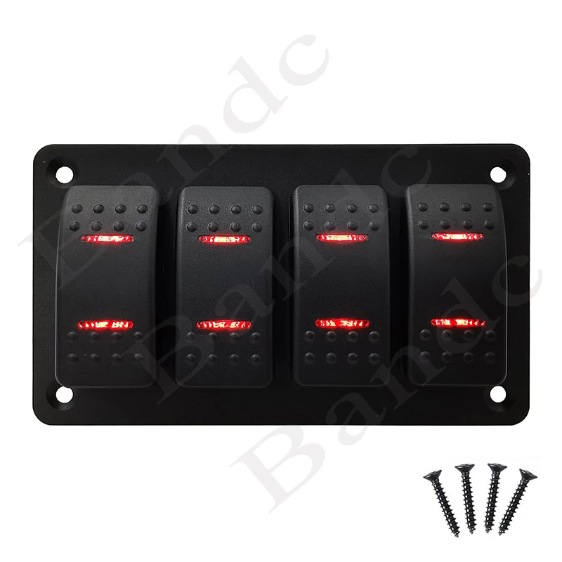 

4 Gang Aluminum Rocker Switch Panel + 5Pin On Off SPST Toggle Switch with Dual White Led Lamp for Car Boat Bus Truck, Auto Parts