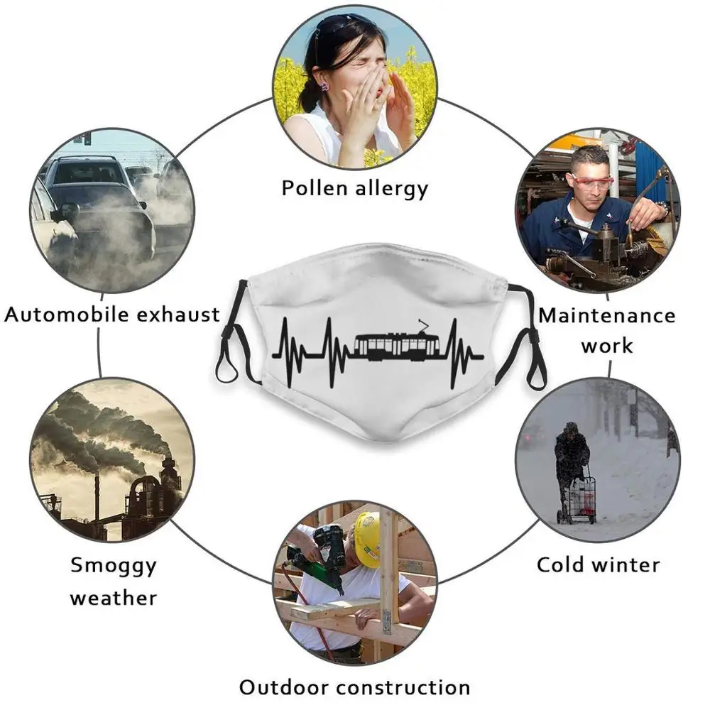 Tram Heartbeat-Camiseta del conductor de Tram para niños y adultos, mascarilla con filtro antipolvo, manualidades, modelo de transporte de tren, T3D