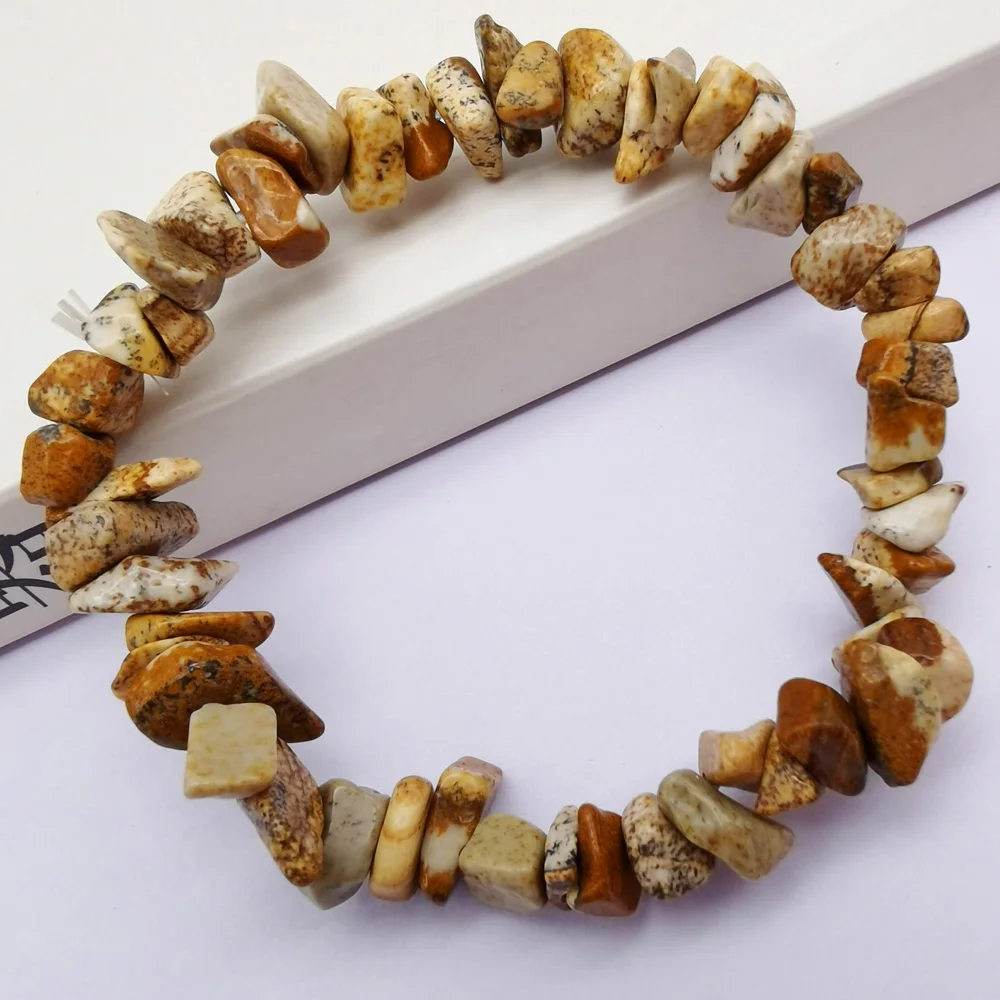 Lucky Chip Beads Picture Jasper Stone Stretch Bracelet 8 Inch Jewelry For Woman Gift G681