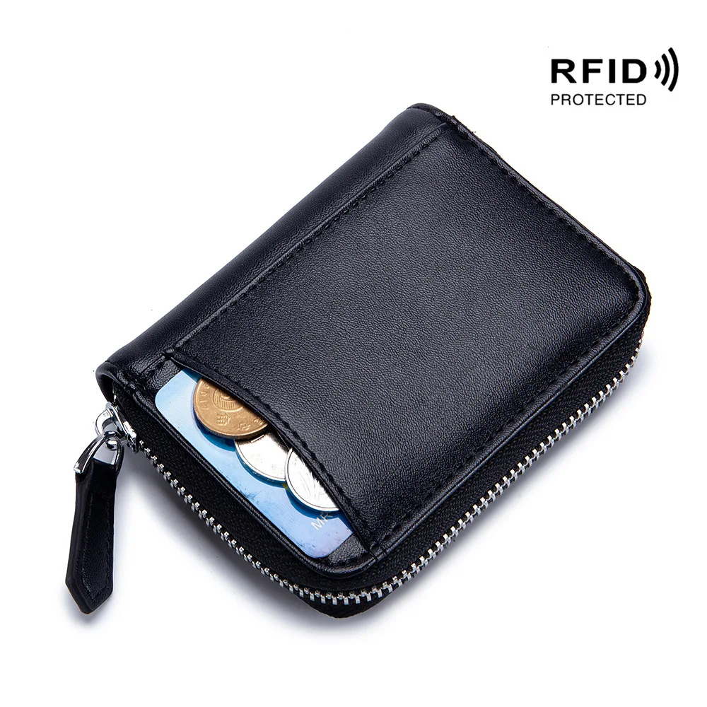 Fashion Genuine Leather Coin Purse Female Woman Cowhide Small Mini Wallet Rfid Short Wallets Change Storage Pocket Bag for Men