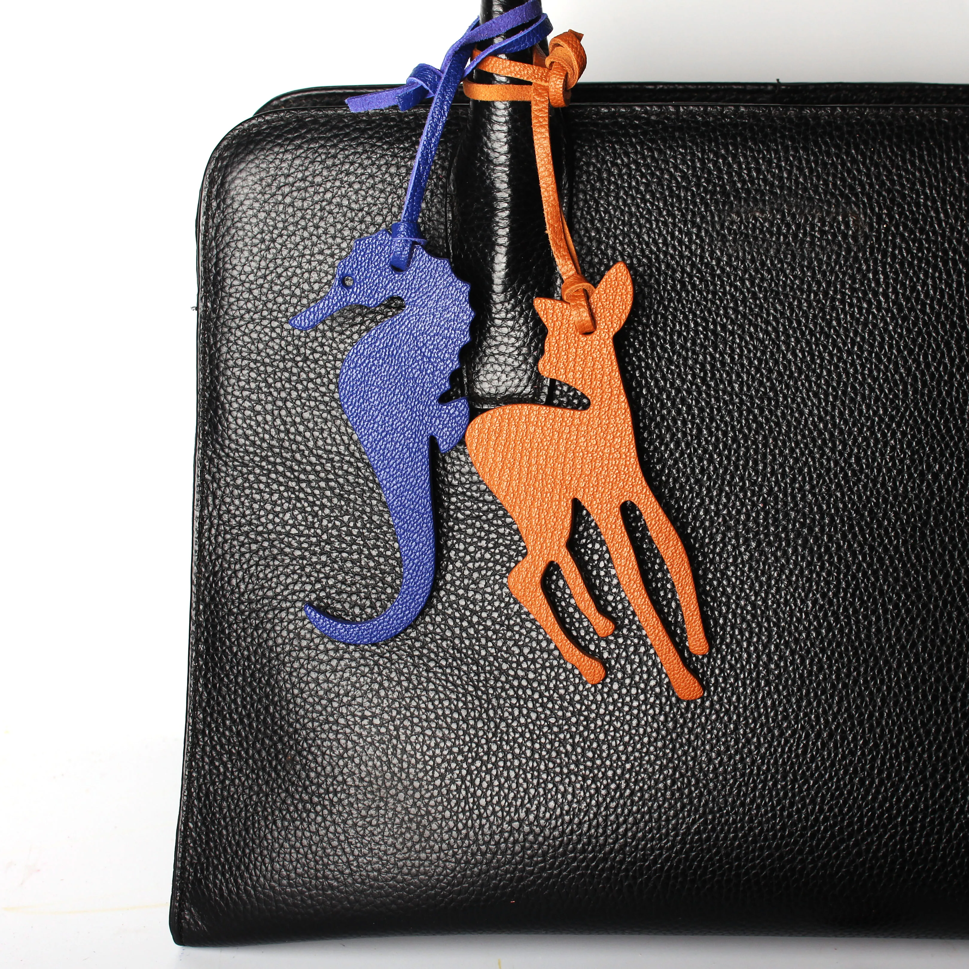 Custom Made Genuine Leather Palm Tree Palm Leaf Fox Seahorse Deer Butterfly Keychain Backpack Pendant Animal Women Bag Charm