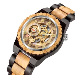 Orologio meccanico in legno da uomo orologio automatico Steampunk orologio da uomo scheletro orologio da polso sportivo Vintage trasparente in bronzo maschile