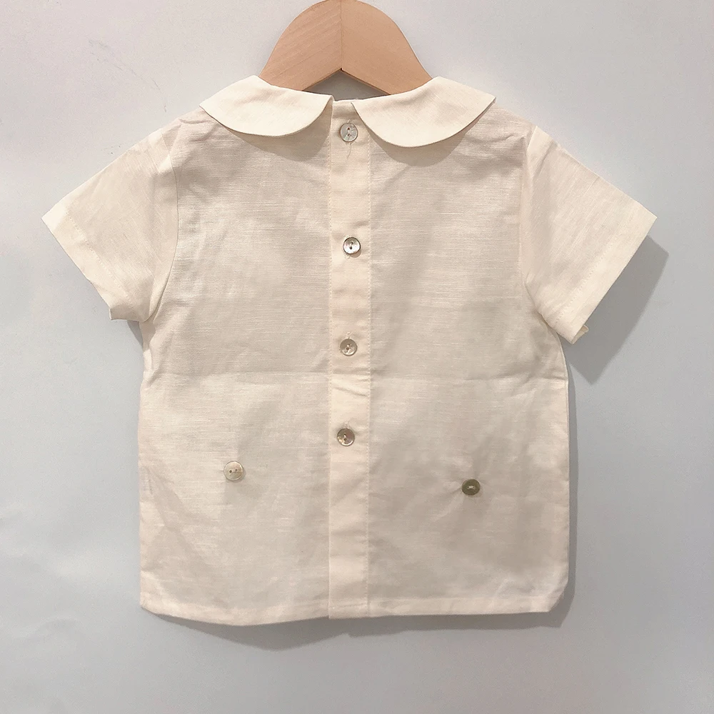 2Pcs Children Boutique Clothing Boy Spanish Smocking Set Cotton Linen Summer Short Sleeves Suit Toddler BABI Outfit Breathable