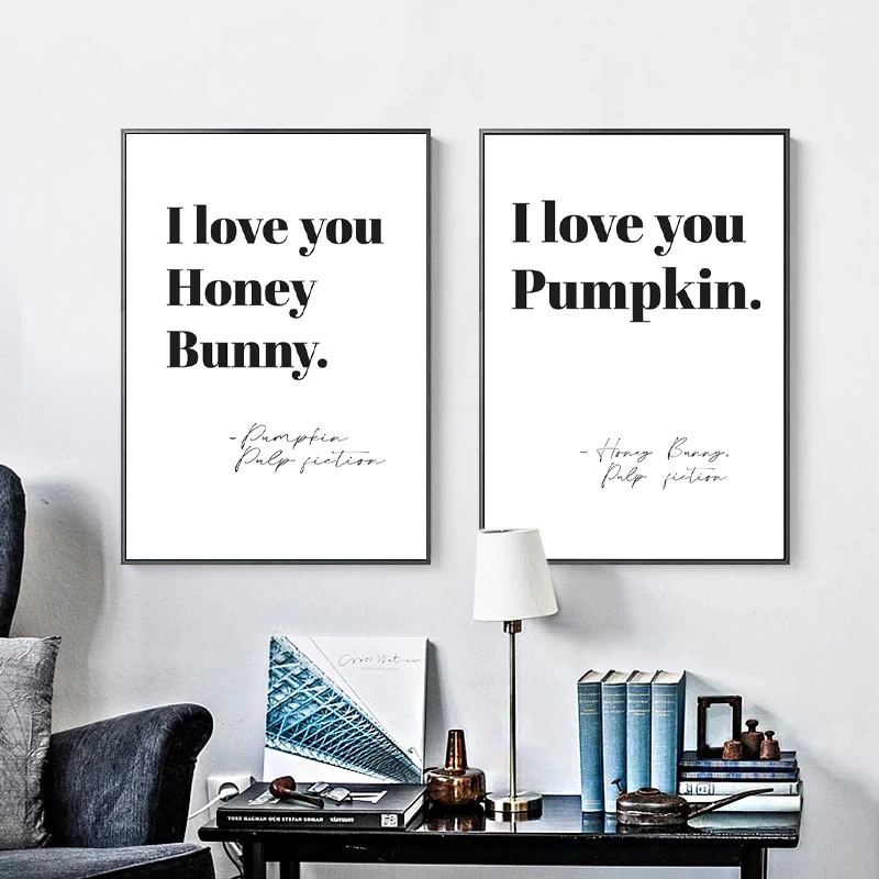 Pulp Fiction Quote Posters and Prints Minimalist Movie Wall Art Canvas Painting Honey Bunny Pulp fiction Pictures Bedroom Decor