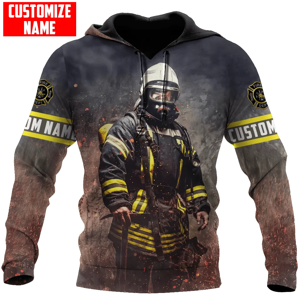 

Customize Name Brave Firefighter 3D Printed Men Autumn Hoodie Unisex Hooded sweatshirt Streetwear Casual zipper hoodies DK429