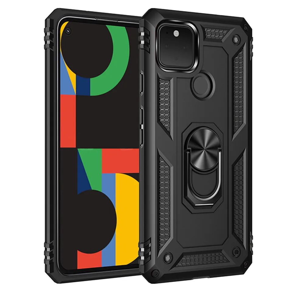 

Kickstand Phone Case For Google Pixel 5 XL 4A 3A Shockproof Magnet Metel Ring Holder Silicone Phone Case Soft Armor Phone Cover