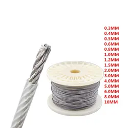 HQ 0.4/0.5/0.6/0.8/1.0/1.2/1.5/2/2.5/3/4/5/6/8/10/12MM Diameter 304 Stainless Steel Wire Rope with Clear PVC Plastic Coating