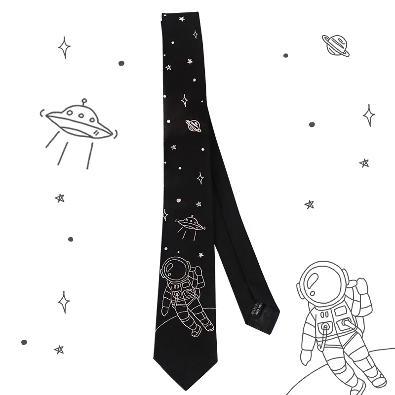 Free shipping New Men's Original tie embroidery 7cm black necktie shirt accessories for men women hand-made uniform astronaut