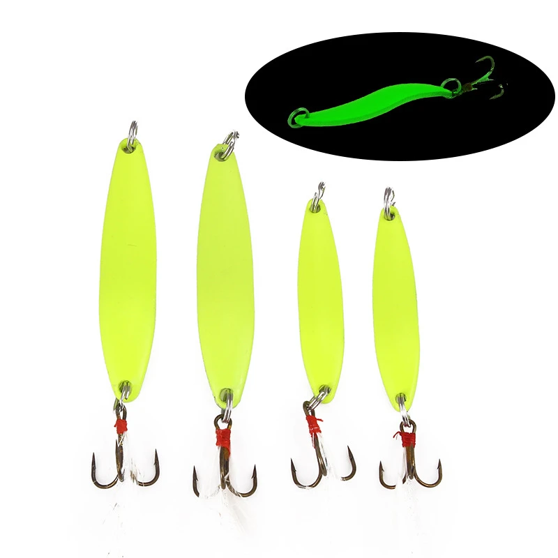 Cebo giratorio de Metal luminoso, señuelo de Pesca duro, lentejuelas con ganchos de pluma, Wobbler, aparejos de Pesca de lubina, 1 unidad, 5g, 7g,