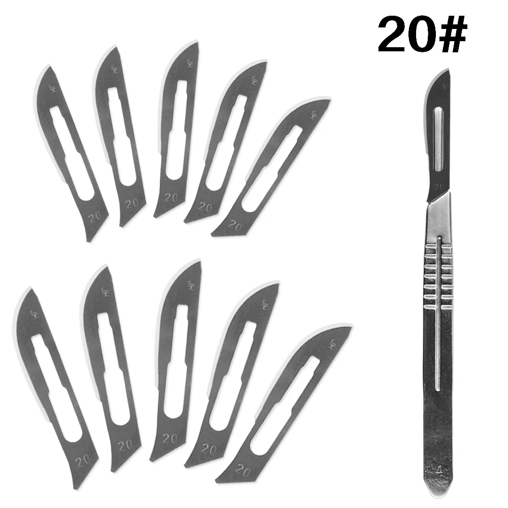 10 pc 20#--23# Carbon Steel Surgical Scalpel Blades + 1pc 4# Handle Scalpel DIY Cutting Tool PCB Repair Animal Surgical Knife