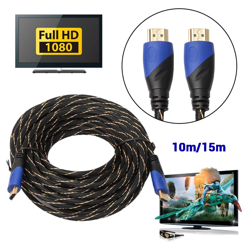 Câble AV 1.4 1080P HD plaqué or 3D, 10m/15m de Long, compatible HDMI, nouvelle connexion, câbles