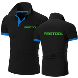 Festool Tools Printed Polo Shirt Mens 2022 Summer Solid Color Shorts Sleeve Polo Business Leisure Breathable Clothes Tee Shirt