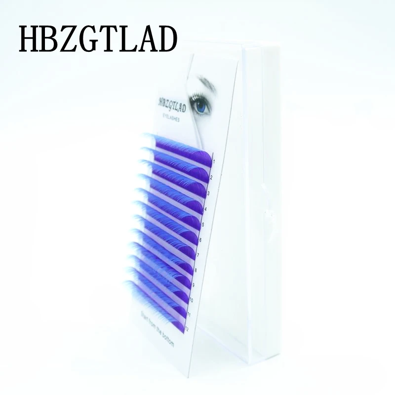 HBZGTLAD New C/D 8-15mm false lashes Gradient Water purple+blue green eyelash individual colored lashes Faux eyelash extensions