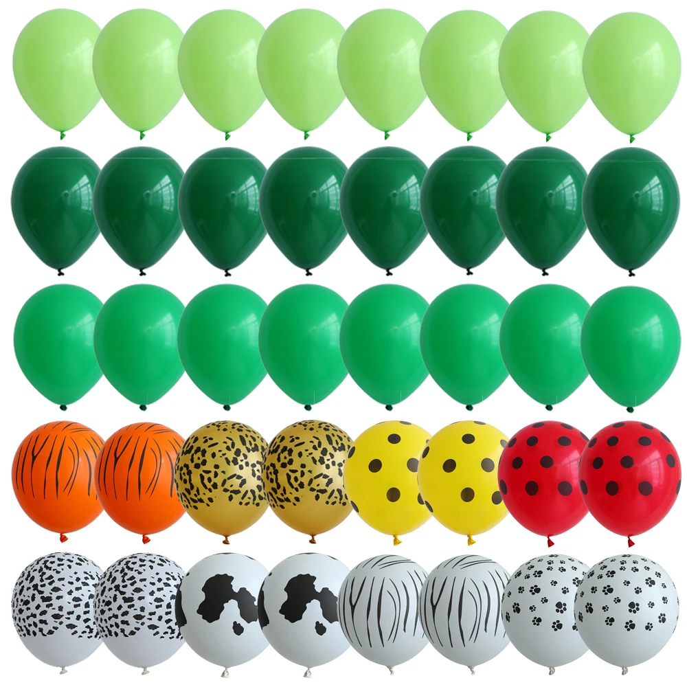 40Pcs 10/12Inch Green Jungle Animal Marble Balloons Set Marble Pattern Latex Balloons Helium Kids Birthday Party Decoration Ball